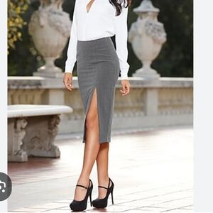 Venus Gray Pencil Midi Skirt With Front Leg Slit Size 6 Medium